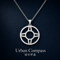 Collar con Colgante de Cadena de Eslabones Geométricos de Arquitectura, Acero Inoxidable 316, Círculo Cortado con Láser, Joyería Personalizada Minimalista Unisex