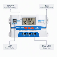 Contrôleur de charge solaire 12/24V automatique 30A, sortie USB 1.2A, affichage LCD, compensation de température, faible consommation en veille pour système solaire