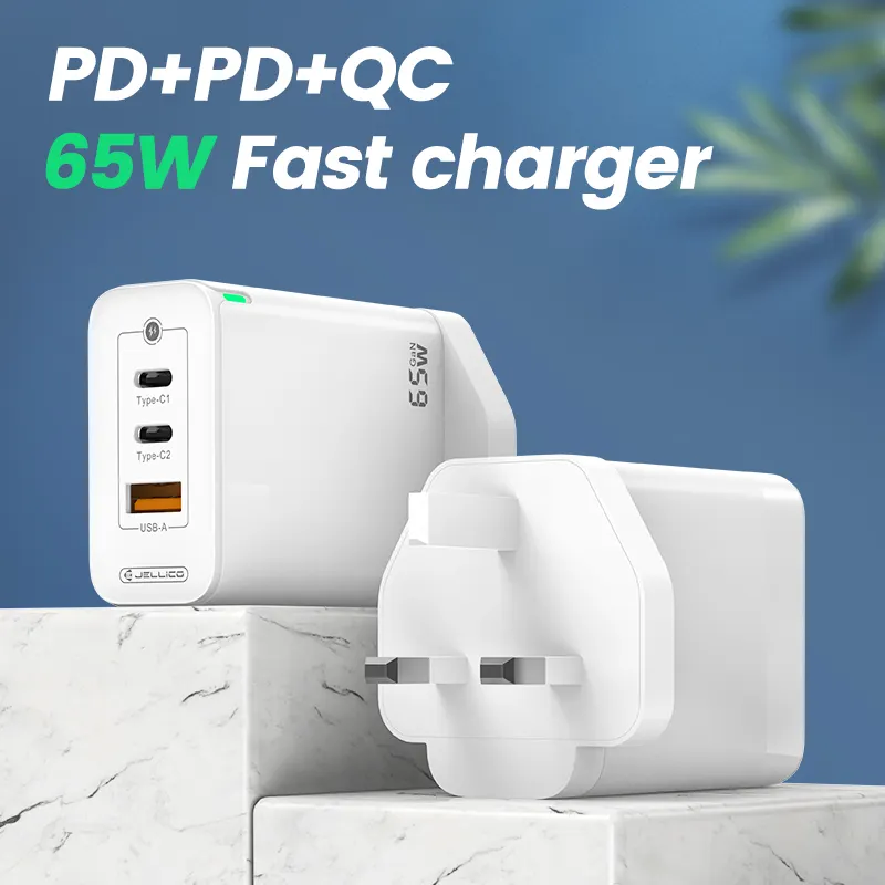 PD 65W USB C Chargeur Usb Chargeur PD + PD + QC Trois ports Charge rapide Adaptateur universel de voyage pour Huawei Xiaomi