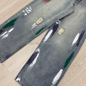 Fashion Custom Streetwear Graffiti Print Men's Jeans Pants Cotton Heavyweight High Quality Retro <b>Denim</b> Jeans - Product Image 2