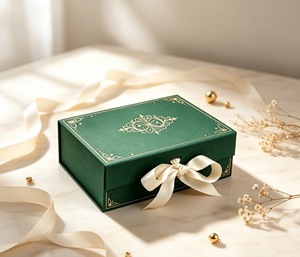 Elegant Rigid Gift Boxes with Gold Foil Design and Satin Ribbon High-End Packaging for Gift Party - Product Image 4