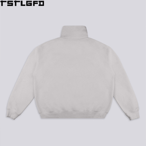 Sudadera con cuello simulado y cremallera de un cuarto OEM/ODM para hombre, gris jaspeado con estampado gráfico, de forro polar. Fabricantes de sudaderas con capucha y sudaderas para hombre al por mayor. - Product Image 4
