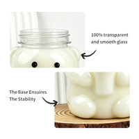 Gobelet en verre en forme d'ours en peluche mignon avec couvercle anti-poussière et paille, lavable et réutilisable, adapté à de multiples situations