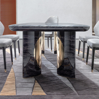 Table à manger rectangulaire moderne de luxe italienne en bois massif avec plateau en marbre, taille personnalisable, ensemble de table à manger pour la maison, villa