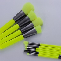 Lot de 10 pinceaux de maquillage professionnels à manche en bois synthétique, personnalisables avec logo, pour fond de teint, estompage, correcteur et poudre visage - Néon
