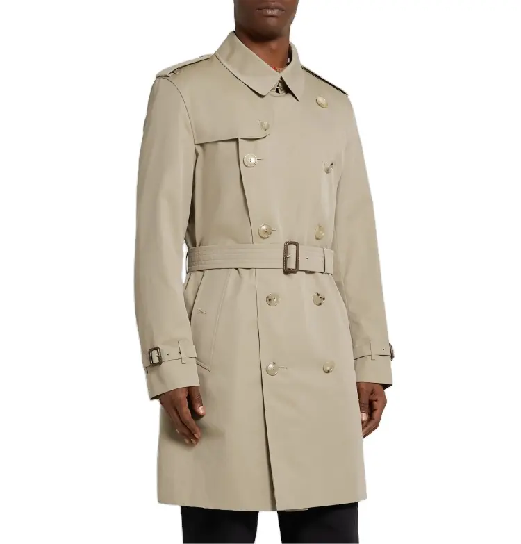 Custom Lichtgewicht Vlakte Windjack Katoen Lange Trenchcoat Voor Mannen