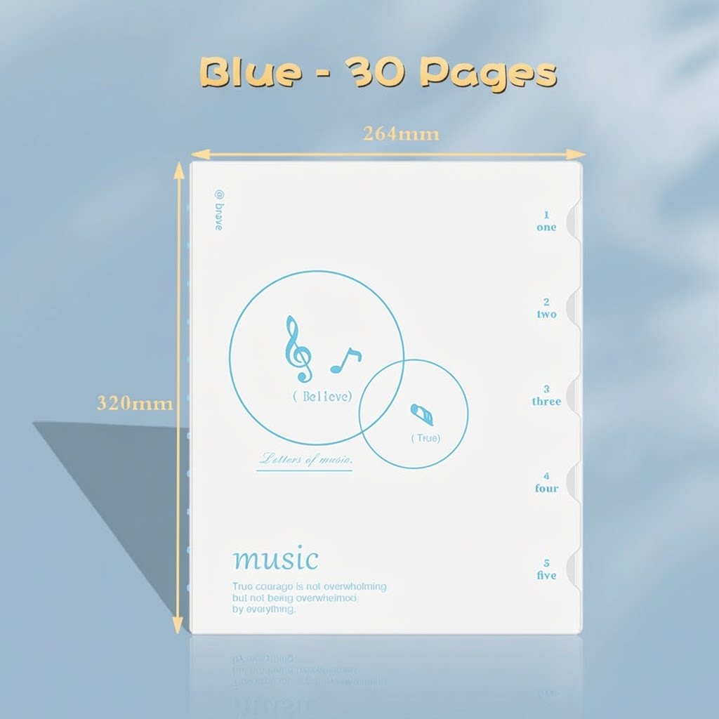 แฟ้มเก็บโน้ตเพลงแบบสแน็ปลายเห็ด 30 หน้า สีฟ้า