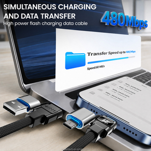 Cable de Carga Múltiple USB-C 4 en 1 B61-2 de 4 Pies y 100W con Carga Rápida PD, Cubierta de PVC Trenzada Redonda Resistente y Pantalla de Potencia en Tiempo Real - Product Image 5