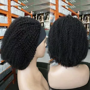 Toptan 3c 4a Afro Kinky kıvırcık tutkalsız derin dalga yarım kıvırcık kafa bandı peruk insan saçı kafa bandı peruk siyah kadınlar için