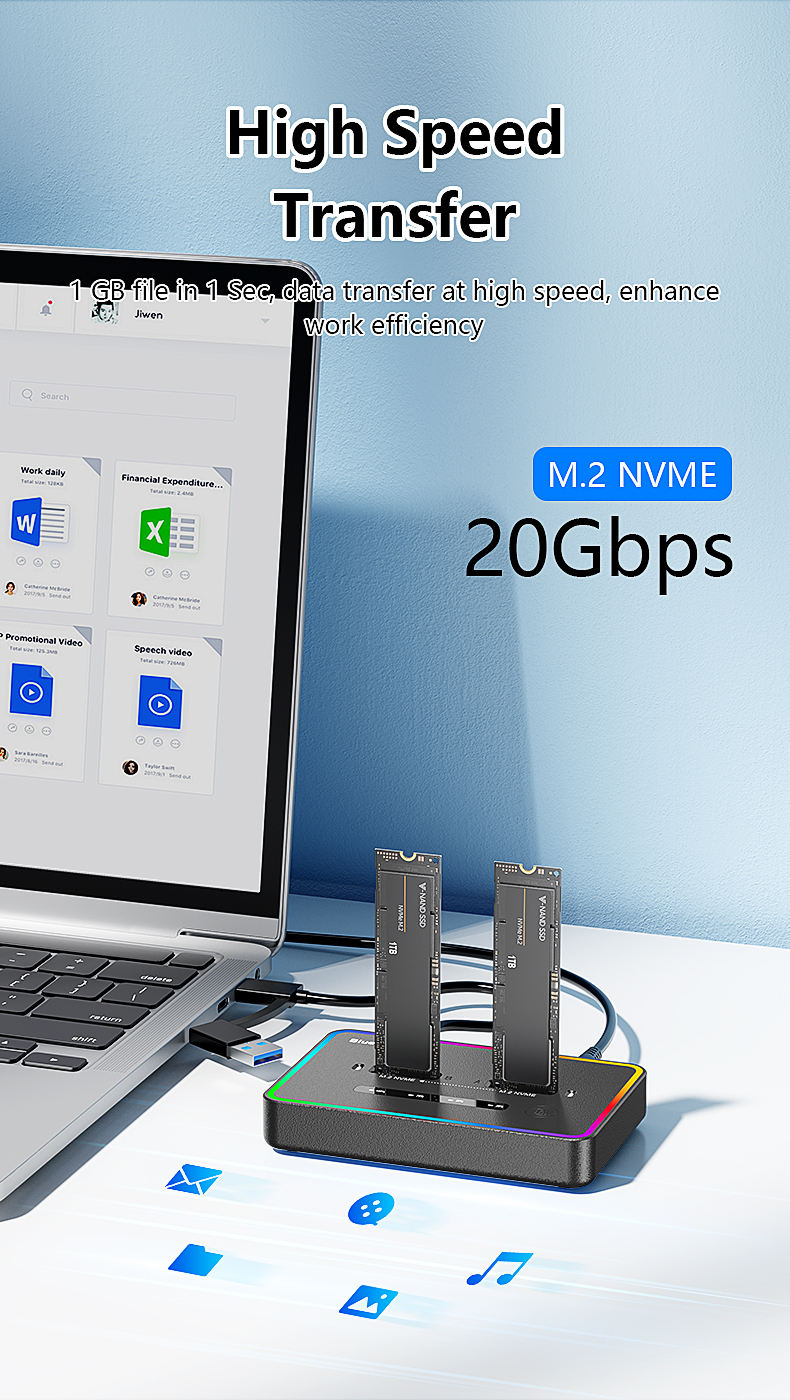 SSD NVME High Speed Cloner Docking Station Tool-Free USB C to Dual Bay  Dual-bay Offline M2 Clone Duplicator Enclosure