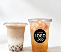 Gobelet en plastique jetable transparent en forme de U avec logo personnalisé, 90 mm, 16/24/32 oz, avec couvercles pour boissons froides
