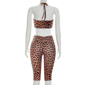 Viviblook D26ST059 Women Summer Streetwear Two Piece <b>Set</b> Leopard Print Halter Crop Top Skinny Shorts Matching <b>Set</b> for Ladies - Product Image 4