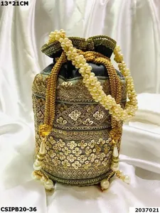 <b>Wedding</b> Hand Crafted Patola Print Potli With Gota Patch <b>Bag</b> With Beaded Chain <b>for</b> Women Evening <b>Bags</b> Embroidery Handbag - Product Image 3