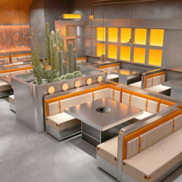 Ensemble table et chaises en acier inoxydable de style industriel pour restaurants de restauration rapide, salles à manger de barbecue, bistrots, écoles, hôtels modernes