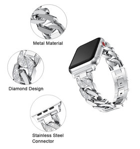 Correa de reloj de acero inoxidable para mujer y niña, 38mm, 40mm, 41mm, 44mm, correa de cadena de vaquero de diamante de lujo para <span class=keywords><strong>Apple</strong></span> <span class=keywords><strong>Watch</strong></span> ultra 9 8 7 <span class=keywords><strong>SE</strong></span> Band - Product Image 5