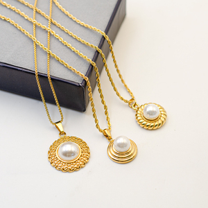 Collier à pendentif en or 18K plaqué PVD, <span class=keywords><strong>perle</strong></span> ronde en acier inoxydable, <span class=keywords><strong>perle</strong></span> de coquille naturelle - Product Image 5