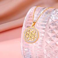 Collier pour femme Myshape Flower Seed of Life, zircon transparent, charme tendance, géométrie sacrée, amulette spirituelle, bijoux en acier inoxydable