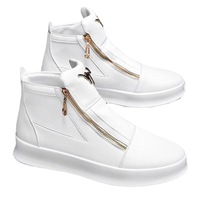 Vente en gros d'usine des dernières bottes blanches à double fermeture éclair, chaussures de sport et de loisirs de marque tendance