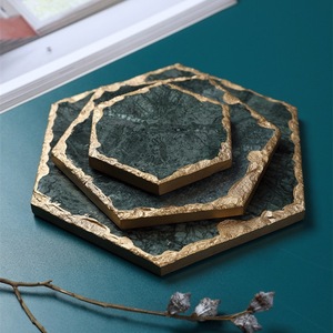Emerald Natural <strong>Marble</strong> Gold Edge <strong>Coaster</strong> Hexagon Insulated Tea <strong>Coaster</strong> Round Real <strong>Marble</strong> Tray for Kitchen Luxury Table Decor - Product Image 5