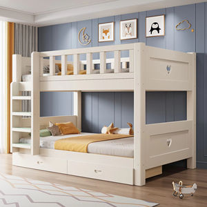 Litera Infantil Moderna de Madera Blanca con Almacenamiento, Tobogán, Valla de Seguridad y Colchón para Niños Pequeños - Product Image 2