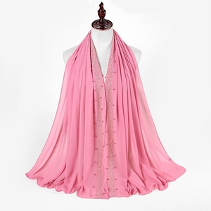 Châle en mousseline de soie de Malaisie Fibres durables délicates personnalisées fantastique perceuse à chaud strass tissu brillant couleur unie Hijab - Product Image 4