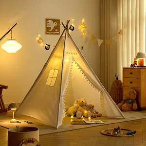 Tente tipi indienne en coton blanc de taille personnalisée, pliée, 4 poteaux, tente de jeu souple pour enfants, intérieur/extérieur - Product Image 1