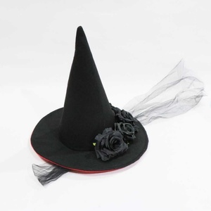 Chapeau pointu <span class=keywords><strong>de</strong></span> <span class=keywords><strong>sorcière</strong></span> d'Halloween avec voile en dentelle rose, chapeau en feutre rose, accessoire <span class=keywords><strong>de</strong></span> tête <span class=keywords><strong>de</strong></span> reine gothique baroque pour mascarade cosplay - Product Image 4