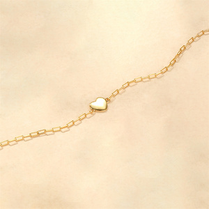Bracelet chaîne trombone en argent 925 avec perle cœur, bijoux tendance 18 carats - Product Image 4