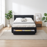 Ensemble de meubles de chambre à coucher en bois de luxe moderne européen, lit avec rangement rembourré en tissu bouclé, tailles Queen-King coordonnées