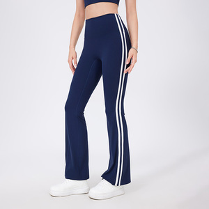 Women High Waist Side Stripe <b>Flare</b> Yoga Pants Tummy Control Peach Butt Lift Nude Sense Pilates Workout <b>Leggings</b> Wholesale - Product Image 1