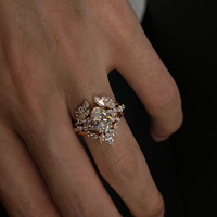 Set Cincin Tumpuk HJ173 Oval Center CZ Marquise Crystal Cluster Floral Engagement Band, Cincin Wanita Mewah Nan Anggun