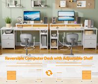 Tomas de corriente para juegos, escritorio, luces LED, mesa de ordenador con cajón de tela y archivador, mesa de oficina en casa