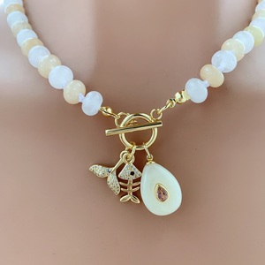 Collier en perles d'agate crème blanche style bohème BD-C6723, pendentif en forme d'arête de poisson, de queue de sirène ou de goutte d'eau, bijou de vacances, cadeau - Product Image 3