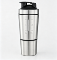 Gobelet mélangeur de protéines en acier inoxydable 304, design à double compartiment 591+200 ml, avec échelle graduée, bouteille d'eau portable pour le sport