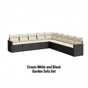 Ensemble de canapés de jardin en rotin blanc crème et noir avec coussins, mobilier d'extérieur, 10 places et plus, design contemporain - Product Image 1