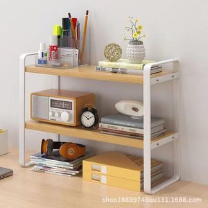 Estante de escritorio de 3 niveles, organizador de madera y metal para oficina, estante de almacenamiento con soporte para libros, cámara, reloj y cosméticos - Product Image 3