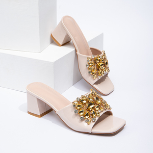 Nuove <span class=keywords><strong>ciabatte</strong></span> da donna con tacco spesso a punta quadrata e <span class=keywords><strong>Sexy</strong></span> tacchi alti da donna nere alla moda pantofole estive di grandi dimensioni - Product Image 6
