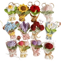 Pendentif Bouquet Tressé Fait Main, Ornement de Bouquet en Fil Crocheté Très Détaillé, Décoration Créative pour Sac en Forme de Fleur