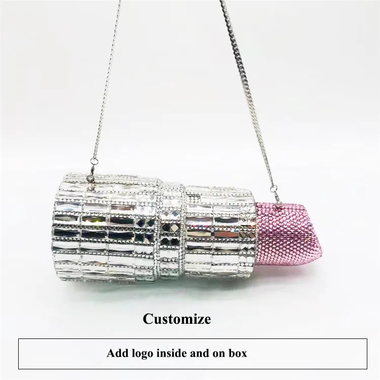 LEB1478 lip stick rhinestone crystal purses evening lipstick purse handbag luxury wedding diamond clutch bags