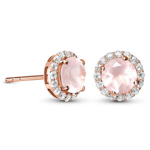 925 Sterling Silver Round Cut <b>Earring</b> Jewelry Natural <b>Rose</b> <b>Quartz</b> White Topaz <b>Earrings</b> for Women - Product Image 1