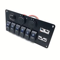 Panneau de commutation marin étanche 6 interrupteurs pour bateau avec double prise USB, affichage numérique de la tension, connecteur de puissance nominale 50A