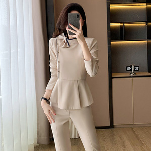 Women's Suit Set Polyester Satin Full Sleeve Anti-Wrinkle Office Lady Spring Professional Uniforms - Product Image 4