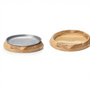 Plat chauffant rond en acier inoxydable de qualité supérieure avec base en bois, design minimaliste, facile à nettoyer, compatible gaz et induction - Product Image 3