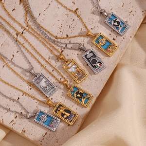 Collares de Acero Inoxidable Chapados en Oro de 18K de Moda, Collar con Colgante de Cartas del <span class=keywords><strong>Tarot</strong></span> con Esmalte Cuadrado Colorido y Circonita para Mujer - Product Image 3