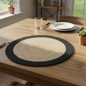 Sous-plats ronds modernes et écologiques en jute, bordure noire teinte, motif floral tressé, fabrication mécanique, personnalisables, usage domestique DIVTIK DECOR - Product Image 2