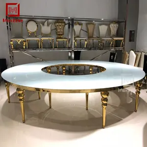 Custom white MDF top gold stainless steel serpentine hotel dining table for wedding and event