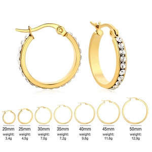 Boucles d'oreilles créoles minimalistes en acier inoxydable, étanches, plaquées or 18 carats PVD, géométriques, tendance, délicates, avec zircon, bijoux pour femmes - Product Image 2