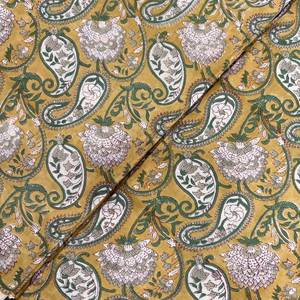 Premium mustard yellow cotton <b>fabric</b> featuring a traditional <b>Indian</b> paisley and floral hand-block print - Product Image 6