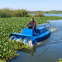 Broyeur de jacinthe d'eau, mini-harvester de plantes aquatiques pour l'élimination de l'herbe des rivières et des étangs, alimenté au diesel