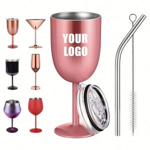 Vasos de Vino con Aislamiento al Vacío de Doble Pared, con Tapa y Pajita, de Acero Inoxidable, con Logotipo Personalizado - Product Image 1